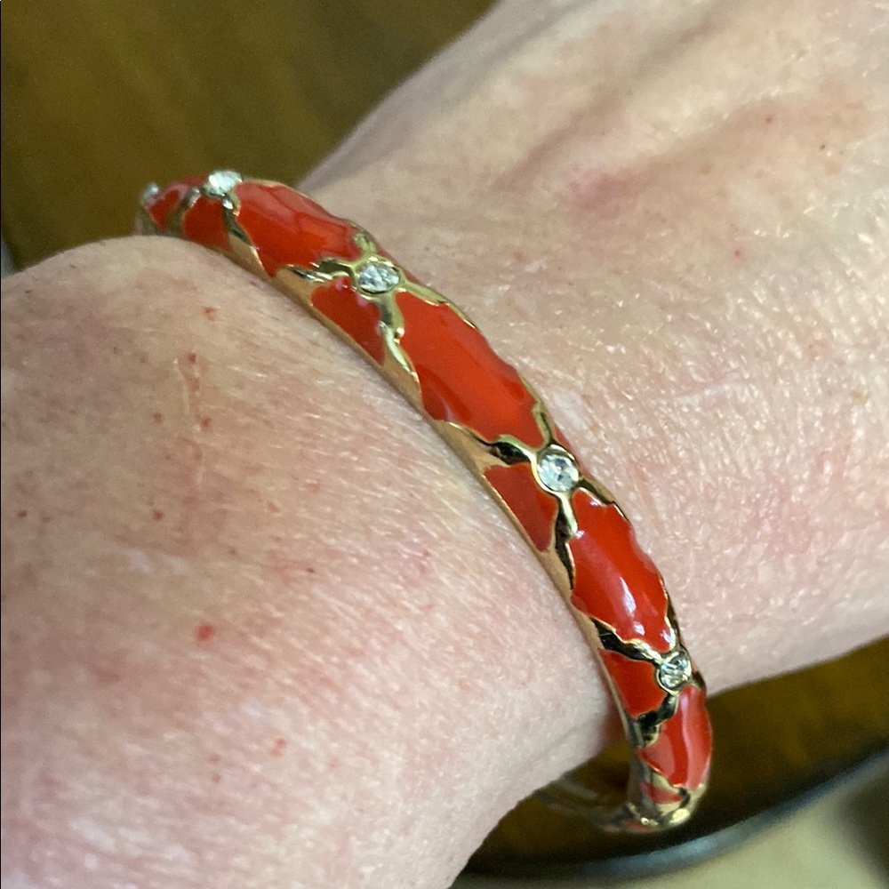 Elegant Red and Gold Clamp Bracelet with Gem Accents